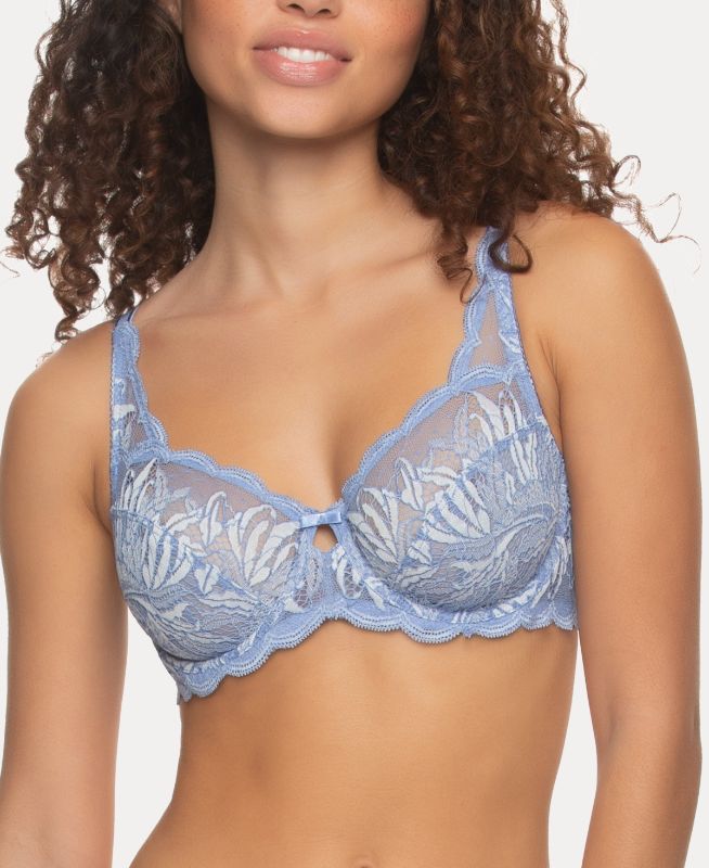 Photo 1 of Felina | Peridot Unlined Bra | Everyday Lace (Periwinkle Cloud Dancer 34DDD)