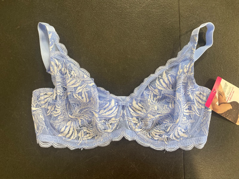 Photo 2 of Felina | Peridot Unlined Bra | Everyday Lace (Periwinkle Cloud Dancer 40DD)