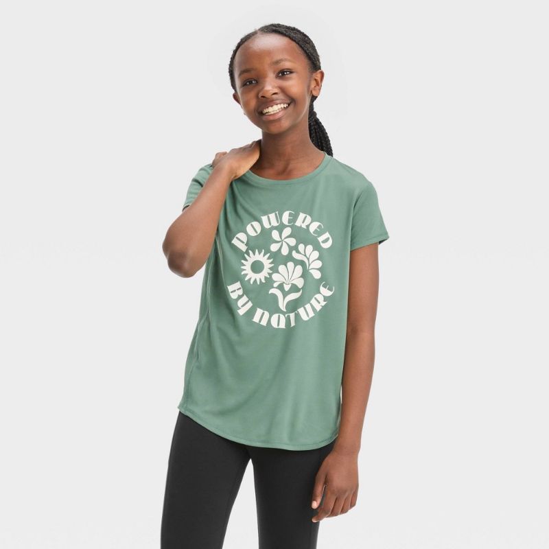 Photo 1 of Girls' Short Sleeve 'Powered by Nature' Graphic T-Shirt - All in Motion™ Olive Green XL