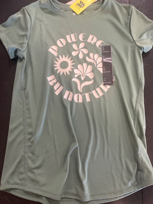 Photo 2 of Girls' Short Sleeve 'Powered by Nature' Graphic T-Shirt - All in Motion™ Olive Green XL