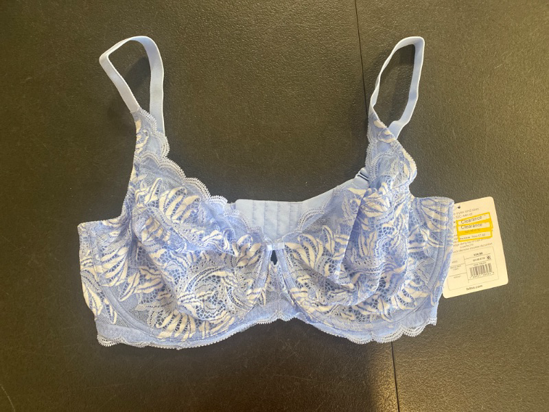 Photo 2 of Felina | Peridot Unlined Bra | Everyday Lace (Periwinkle Cloud Dancer 40DDD)