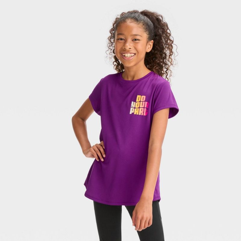 Photo 1 of Girls' Short Sleeve 'Do Your Part' Graphic T-Shirt - All in Motion™ Dark Purple XS