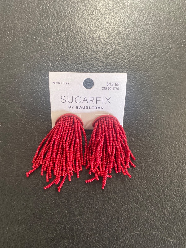 Photo 2 of SUGARFIX by BaubleBar Beaded Fringe Studs Statement Earrings - Red