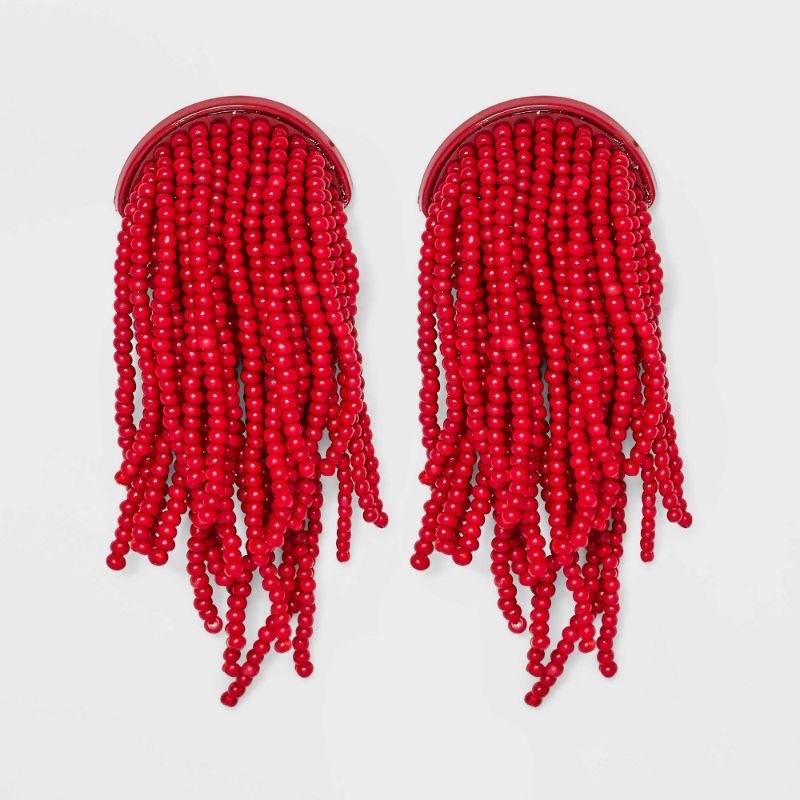 Photo 1 of SUGARFIX by BaubleBar Beaded Fringe Studs Statement Earrings - Red