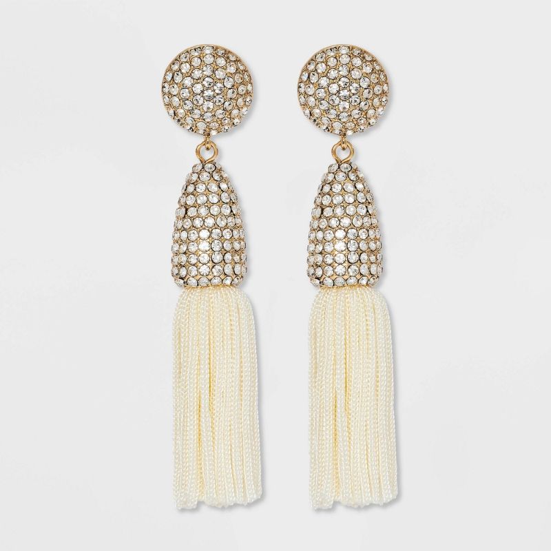 Photo 1 of SUGARFIX by BaubleBar Crystal and Tassel Statement Earrings - Ivory