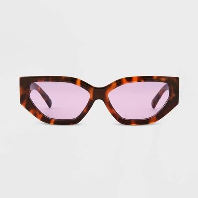 Photo 1 of Women's Tortoise Print Shiny Plastic Rectangle Sunglasses - Universal Thread™ Dark Brown