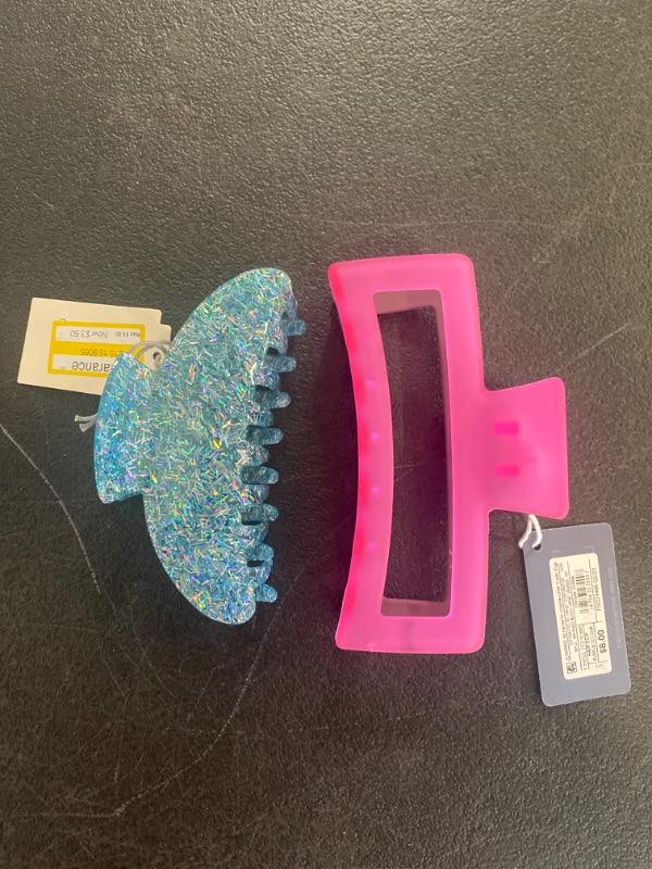 Photo 3 of 2 piece lot - Jumbo Confetti Acrylic Claw Hair Clip - a New Day™ Turquoise Blue / Jumbo Two-Tone Claw Hair Clip - Universal Thread™ Pink/Magenta