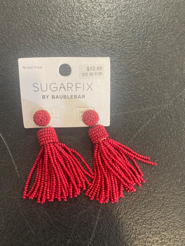 Photo 2 of SUGARFIX by BaubleBar Beaded Tassel Statement Earrings - Red