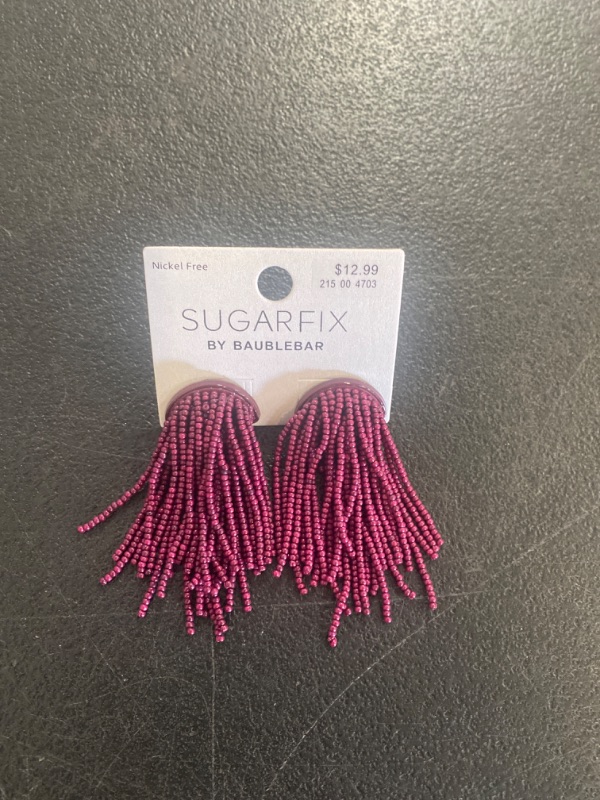 Photo 2 of SUGARFIX by BaubleBar Beaded Fringe Studs Statement Earrings - Magenta