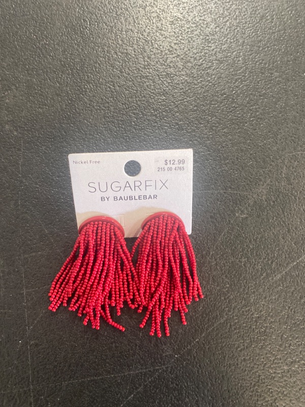 Photo 2 of SUGARFIX by BaubleBar Beaded Fringe Studs Statement Earrings - Red