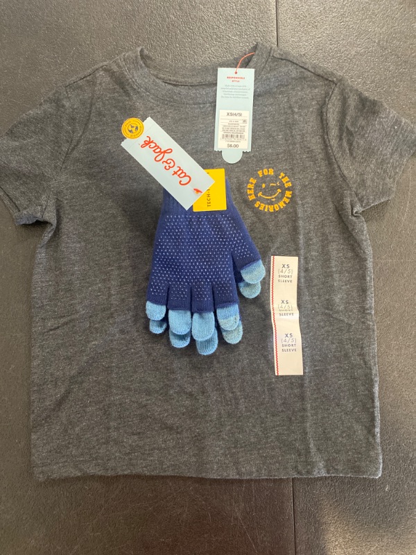 Photo 3 of 2 piece lot - Boys' Short Sleeve 'Here for the Memories' Graphic T-Shirt - Cat & Jack™ Black XS / Kids' 2pk Knit Gloves - Cat & Jack™ Navy Blue One Size Fits All