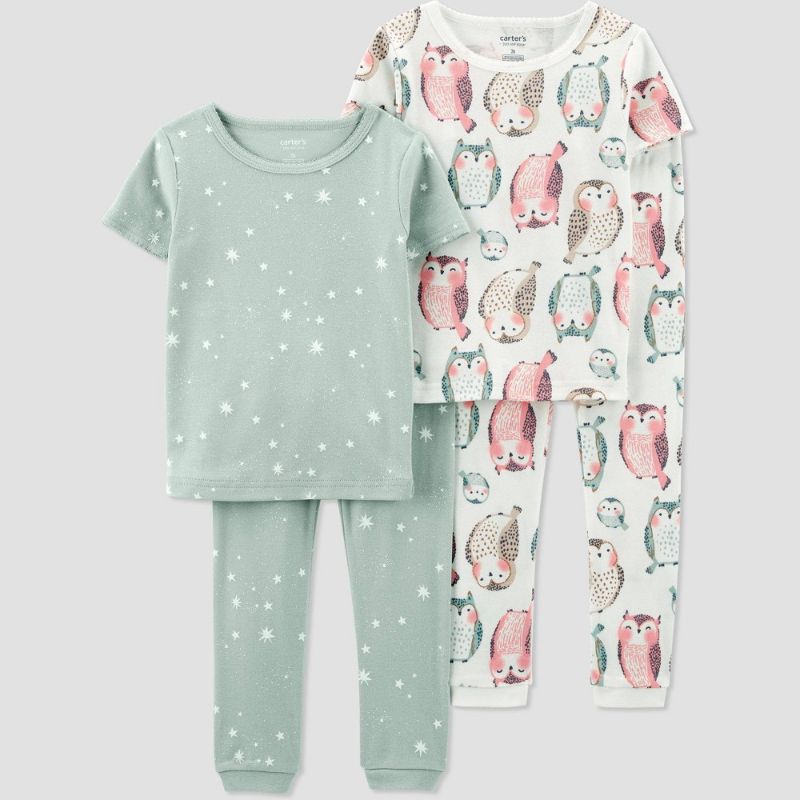 Photo 1 of (12M) Carter's Just One You® Toddler Girls' Owls and Stars Short Sleeve Pajama Set - Green/Pink
