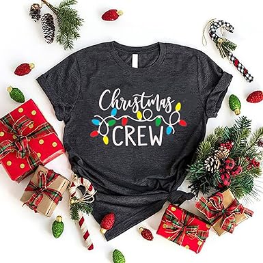 Photo 1 of Christmas Crew Shirt for Women Christmas Lights Graphic Tee Shirt Short Sleeve Xmas Family Holiday Shirt Tops / Size Large