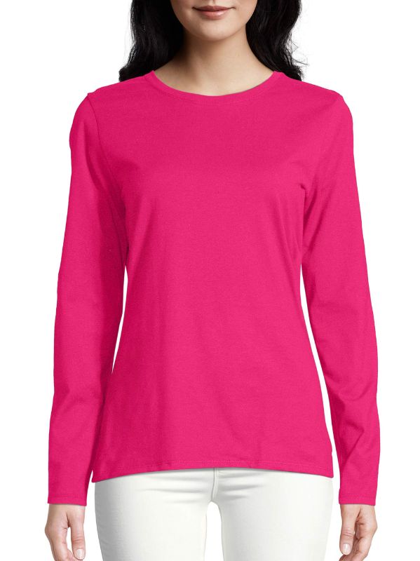Photo 1 of Hanes Women's Long Sleeve Cotton T-Shirt Sizzling Pink M