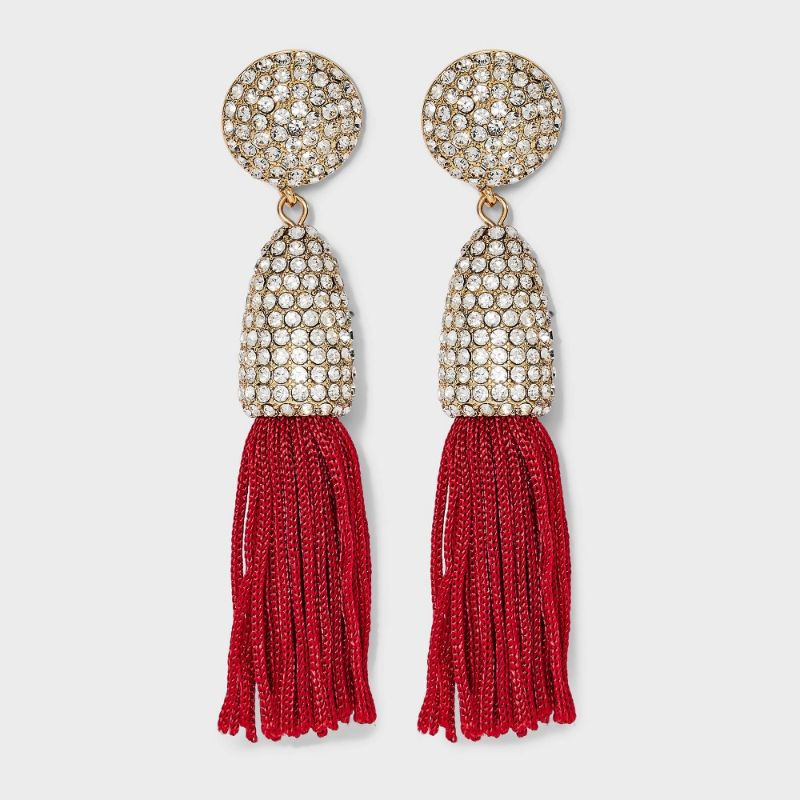 Photo 1 of SUGARFIX by BaubleBar Crystal and Tassel Statement Earrings - Red