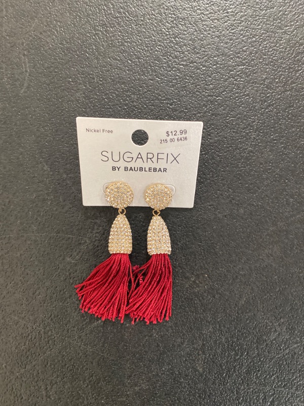 Photo 2 of SUGARFIX by BaubleBar Crystal and Tassel Statement Earrings - Red