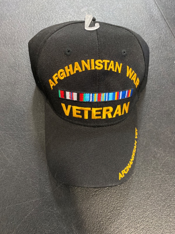 Photo 2 of K's Novelties Afghanistan War Veteran Black Cap Hat Embroidered 3D Ribbon CAP782A Hat