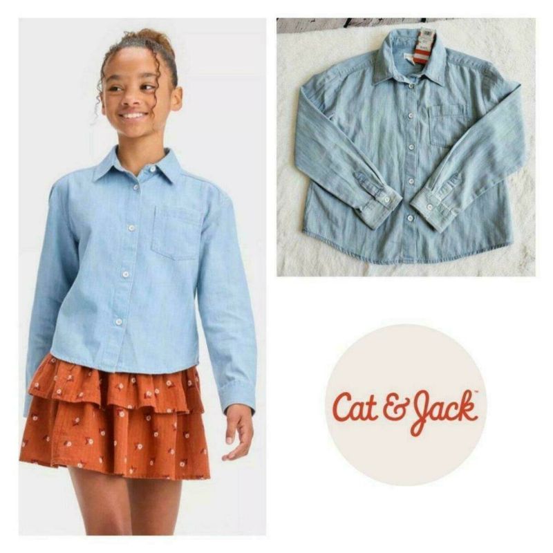 Photo 1 of Size S (6/6X) Cat & Jack, Girls' Long Sleeve Button-Down Woven Top