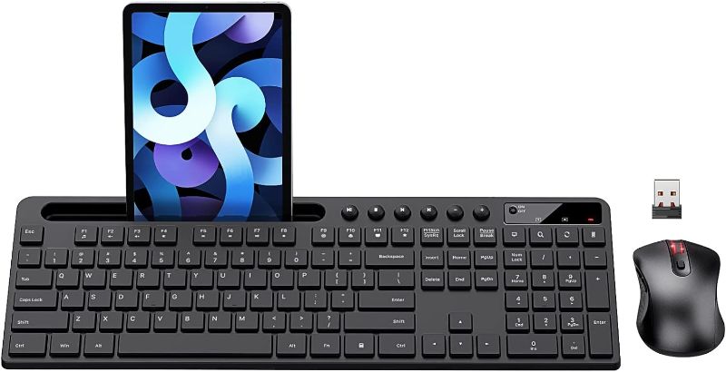 Photo 1 of Wireless Keyboard and Mouse Combo, MARVO 2.4G Ergonomic Wireless Computer Keyboard with Phone Tablet Holder, Silent Mouse with 6 Button, Compatible with MacBook, Windows (Black)