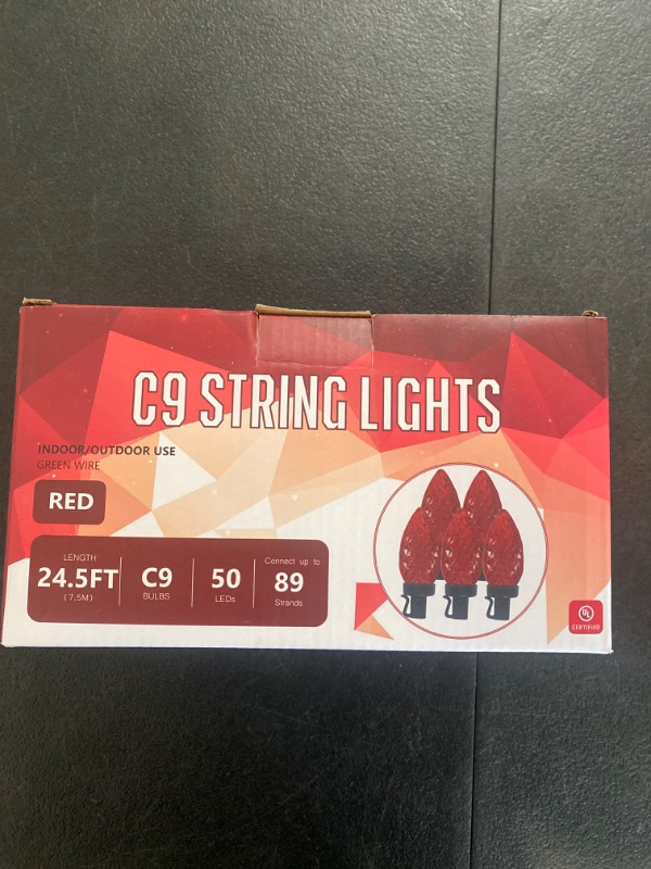 Photo 2 of C9 Red LED Christmas Light Bulbs, 24.5 ft long, 50 LED's, connect up to 89 strands