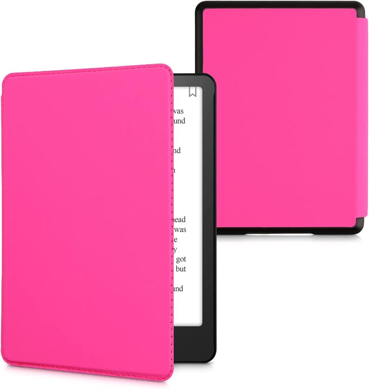 Photo 1 of kwmobile Case Compatible with Amazon Kindle Paperwhite 11. Generation 2021 Case - Synthetic Leather e-Reader Cover with Strap - Neon Pink
