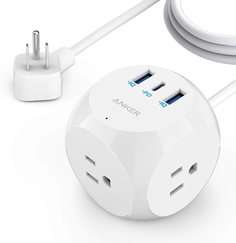 Photo 1 of Anker Power Strip, PowerCube with 3 Outlets & 30W USB C,5ft Extension Cord, Power Delivery High-Speed Charging for iPhone 14/14Pro/13/12, for Dorm/Office, Cruise Travel Essential, TUV Listed