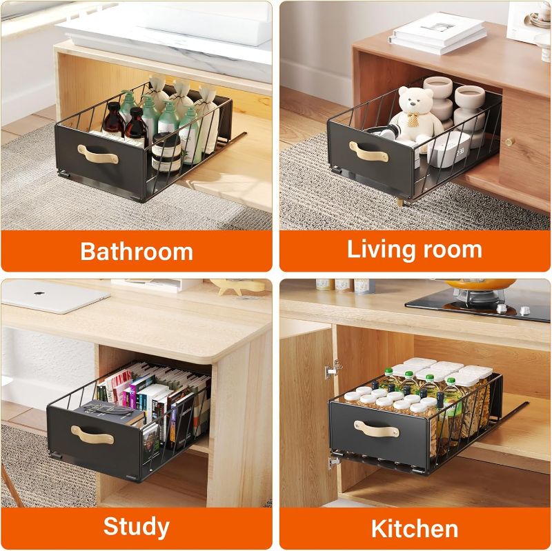 Photo 3 of 1Pack Pull Out Cabinet Organizer, Slide Out Cabinet Drawers Fixed with Adhesive Film, Heavy Duty Sliding Kitchen Organizers and Storage, Sliding Mesh Cabinet Basket for Pantry, Bathroom, Bedroom