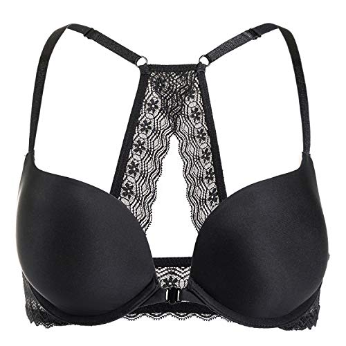 Photo 1 of 32C - DOBREVA Women's Push up Bra Racerback Front Closure Bras Plunge Underwire T-shirt Padded Lace Black 