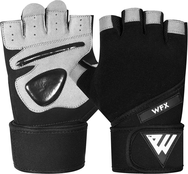 Photo 1 of (M) WFX Gym Gloves Training Weight lifting Gloves for Men Women Wrist Support Padded Extra Grip Palm Protection Fitness Workout Gloves Cycling, Hanging, Pull ups Breathable (Medium, Long Wrist Strap)