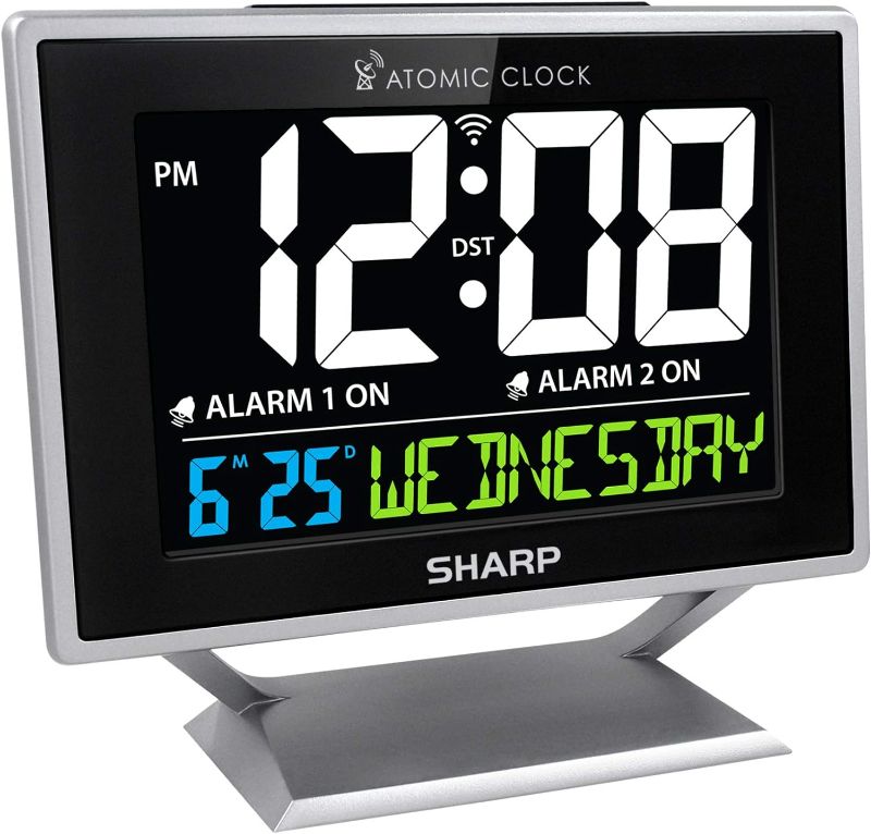 Photo 1 of Sharp Desktop Dual Alarm Clock with Color Display - Atomic Accuracy - Calendar & Day of Week Time/Date Display