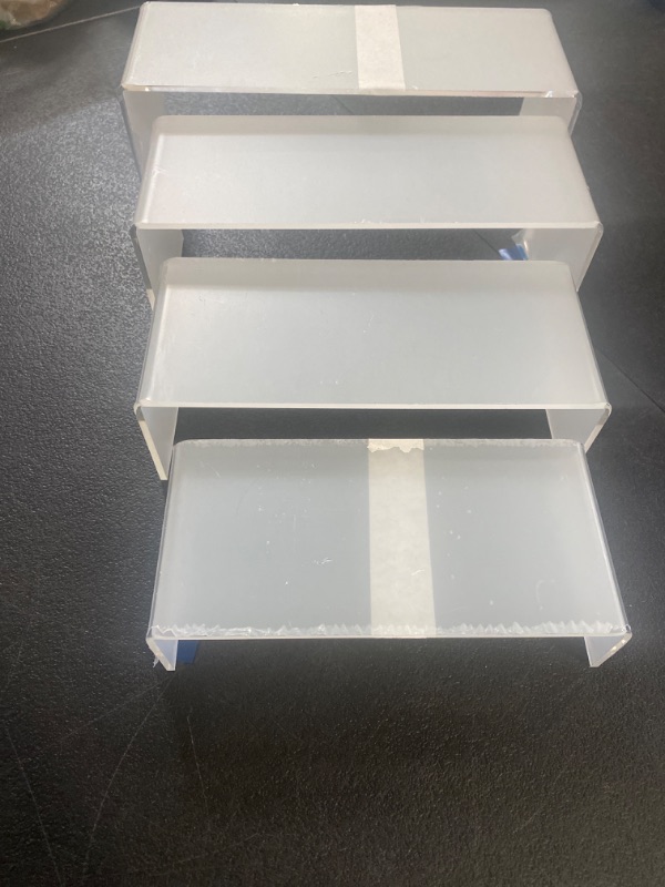 Photo 2 of Acrylic Display Riser, 4 Step 12" Large Acrylic Risers, Thickened to 5mm Clear Rectangular Display Shelf for Cupcake Stand, Tiered Display Stand for gemstone, curio, figurines, Collectibles