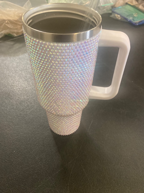 Photo 2 of 40 oz Bling Tumbler with Handle, Rhinestone Large Tumbler with Lid and Draw, Shiny Stainless Steel Thermos, Vacuum Insulated Travel Mug