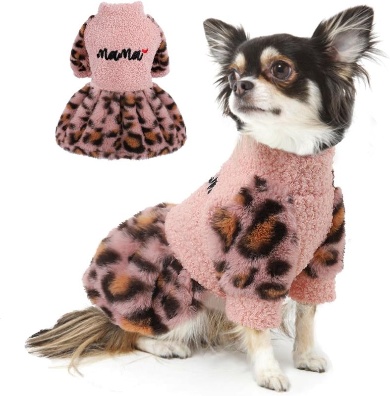 Photo 1 of 
Leopard Dog Sweater Dress Winter Warm Dog Dresses for Small Dogs Soft Stretchy Fleece Pet Dog Sweater Clothes Puppy Clothing Cat Apparel