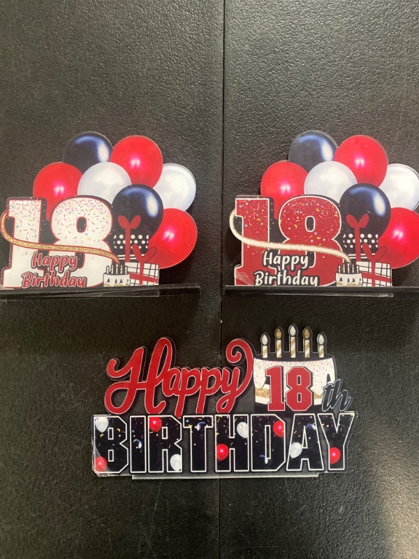 Photo 3 of LINGTEER Happy 18th Birthday Red Acrylic Table Topper Centerpieces Set - Cheers to Eighteen Years Old Birthday 18th Bday Party Gift Decorations.