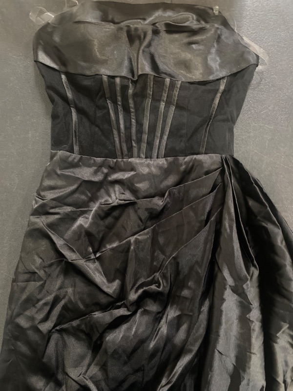 Photo 2 of Simple Off the Shoulder Satin Black Long Prom Dress, Black Long Evening Dress Size 4
