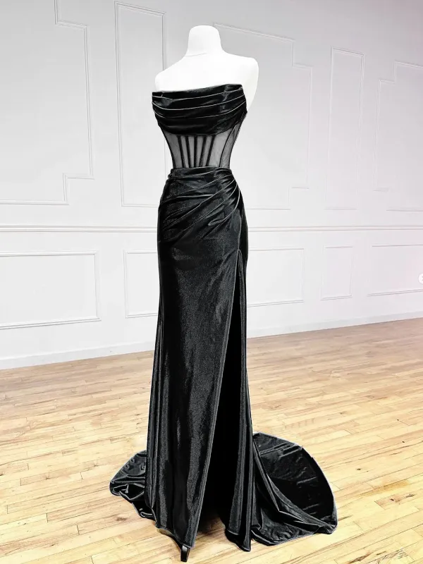 Photo 1 of Simple Off the Shoulder Satin Black Long Prom Dress, Black Long Evening Dress Size 4
