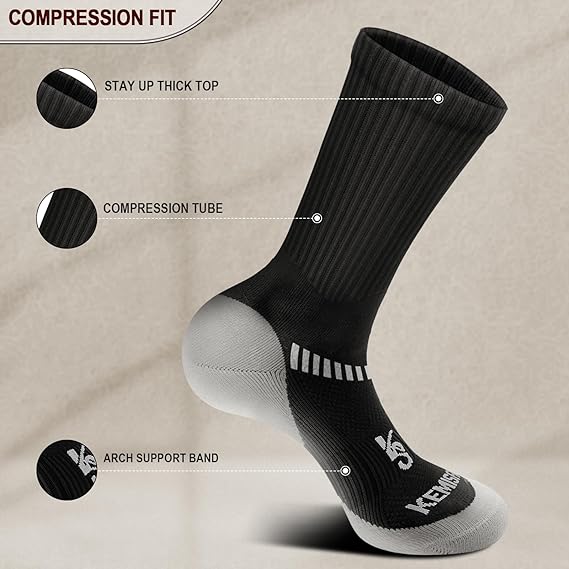 Photo 1 of Size 8-10 KEMISANT Men Sport Socks, Compression Athletic Crew Socks Cushioned for Men Outdoor Hiking Running-Arch Compression Support 6 Pairs