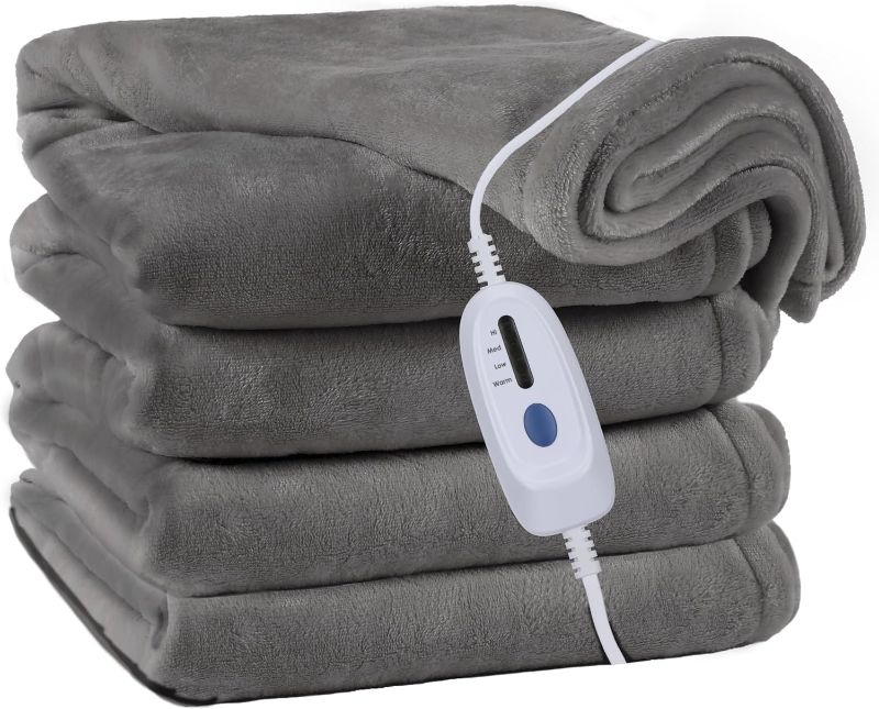 Photo 1 of Electric Blanket Heated 72"x84" Full Size Oversized Flannel Heated Blanket, ETL Certification Fast Heating with 4 Heating Levels &10 Hours Auto Off, Machine Washable-Grey