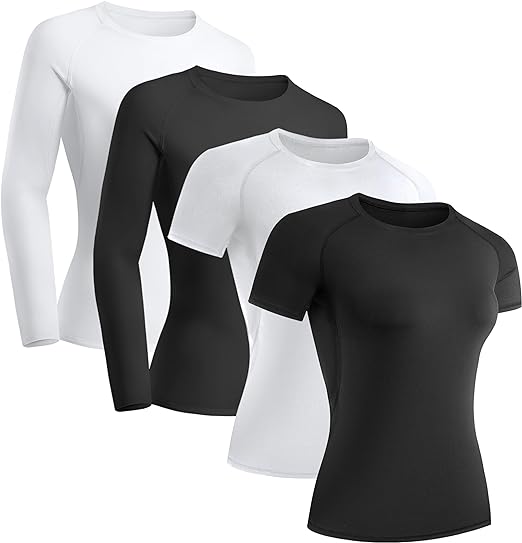 Photo 1 of (S) TELALEO 4 Pack Women's Compression Shirt Long/Short Sleeve Performance Workout Baselayer Athletic Top Gym Sports Gear Size Small