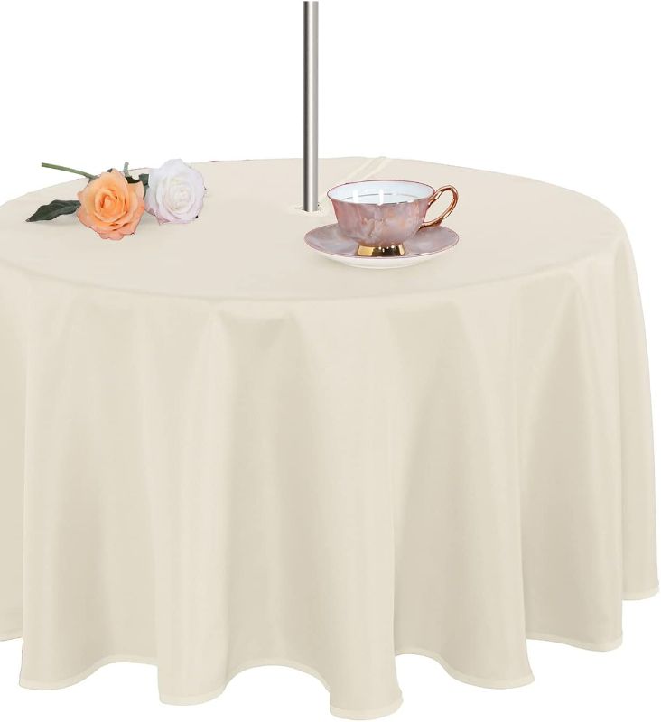 Photo 1 of Fitable Outdoor and Indoor Tablecloth - Washable Table Cover Waterproof Wrinkle Free Table Cloth with Zipper and Umbrella Hole for Spring/Summer/Party/Picnic/BBQS/Patio Beige 60R