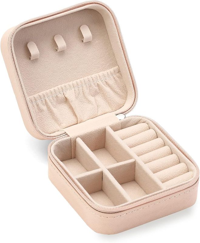Photo 1 of Travel Jewelry Case, Mini Portable Jewelry Travel Boxes, Small Jewelry Organizer for Rings, Earrings, Pendants, Watches, Necklaces, Lipsticks Organizer Storage Holder Case (Pink)