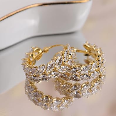 Photo 1 of Sonateomber Gold Crystal Hoop Huggie Earrings for Women Girls - Trendy Unique Sparkly Rhinestone CZ Thick Earings Hypoallergenic Wedding Prom Bridal Fashion Fairy Jewelry Gift