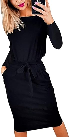 Photo 1 of (M) PRETTYGARDEN Women's Fashion Casual Long Sleeve Belted Party Bodycon Sheath Pencil Dress Size M