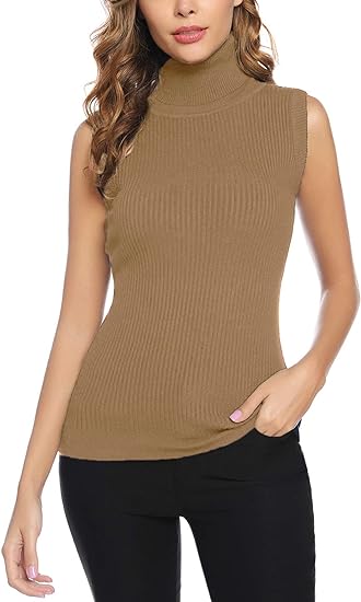 Photo 1 of Size S Totatuit Women's Spring Sleeveless Turtlenecks Tops Mock Neck Ribbed Solid Pullover Tank