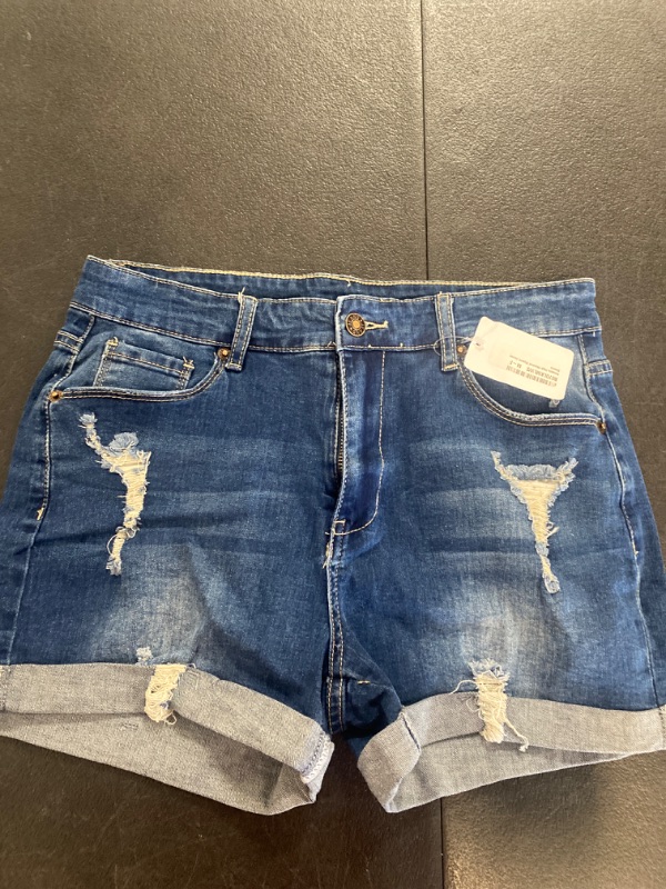 Photo 2 of (M) Women's Ripped Denim Jean Shorts High Waisted Stretchy Folded Hem Short Jeans (Size M)