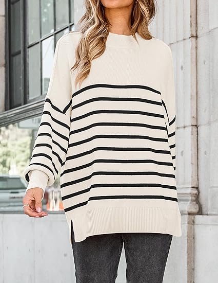 Photo 1 of (S) ZESICA Women's Winter Oversized Sweaters Long Sleeve Color Block Mock Neck Side Slit Comfy Loose Knitted Pullover Tops (Size Small)