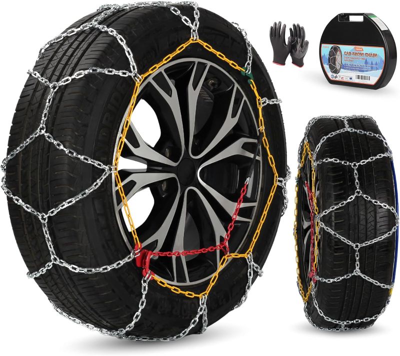 Photo 1 of Snow Chains for SUV Truck Pickup Passenger Car, Anti-Skid Tire Chains, Set of 2, Universal Adjustable Portable Emergency Traction Tire Chains KN110