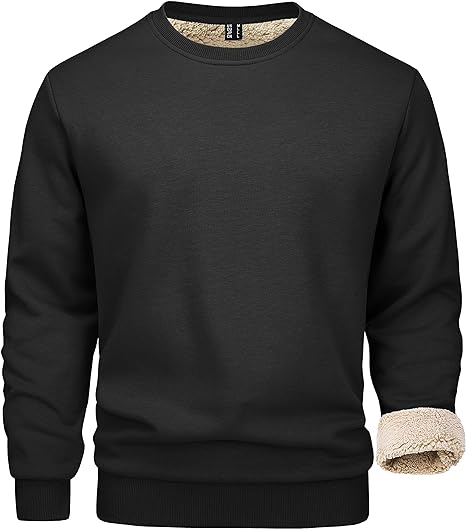 Photo 1 of (L) MAGCOMSEN Men's Sherpa Lined Sweatshirts Fleece Pullover Basic Tops Warm Crewneck Winter Sweatshirt Size Large