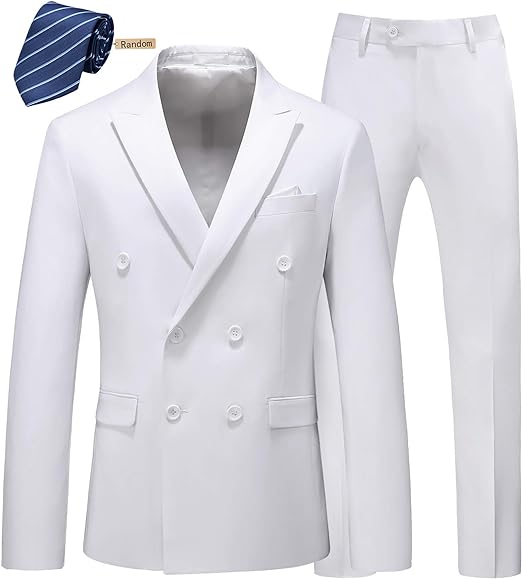 Photo 1 of (pant size 32, Pant length 30) MOGU Mens 2 Piece Double Breasted Suit Slim Fit Tuxedo Blazer and Pants for Wedding Prom Homecoming 