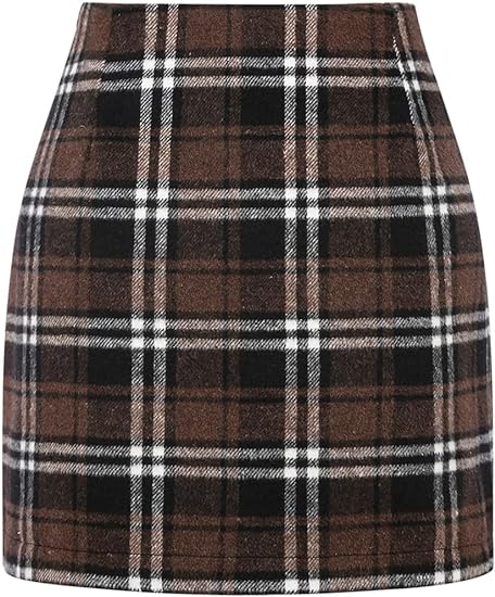 Photo 1 of IDEALSANXUN Womens High Waist Plaid Skirt Bodycon Pencil Wool Mini Skirts (Size XL)